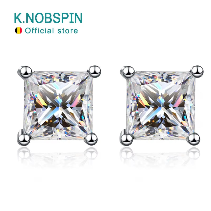D Color Princess Cut Moissanite Earring S925 Sterling Sliver Plated with 18K White Gold Earrings for Women Fine Jewelry