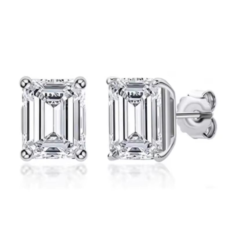 D Color Princess Cut Moissanite Earring S925 Sterling Sliver Plated with 18K White Gold Earrings for Women Fine Jewelry