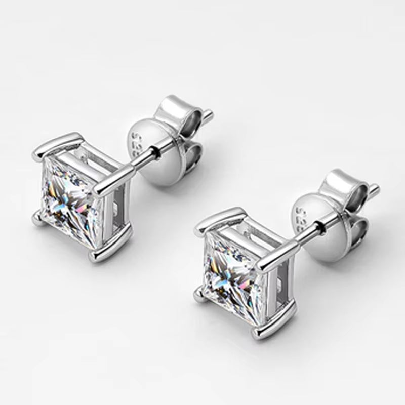 D Color Princess Cut Moissanite Earring S925 Sterling Sliver Plated with 18K White Gold Earrings for Women Fine Jewelry