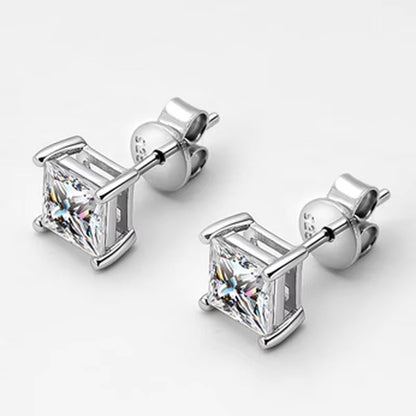 D Color Princess Cut Moissanite Earring S925 Sterling Sliver Plated with 18K White Gold Earrings for Women Fine Jewelry